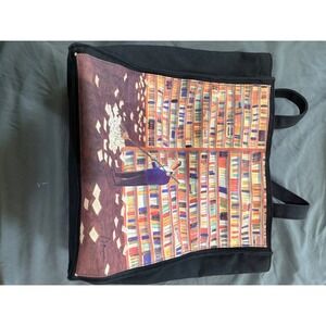 Black‎ Canvas Library Book Raking Graphic Tote Bag with Interior Zipper Pocket